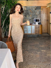 Women Sexy Sequin Strap Dresses Spring Summer Elegant Vintage Party Club Dress Fashion One Piece Clothes
